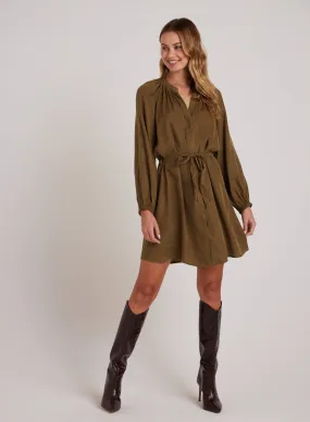 Belted Raglan Mini Dress - Basil Green