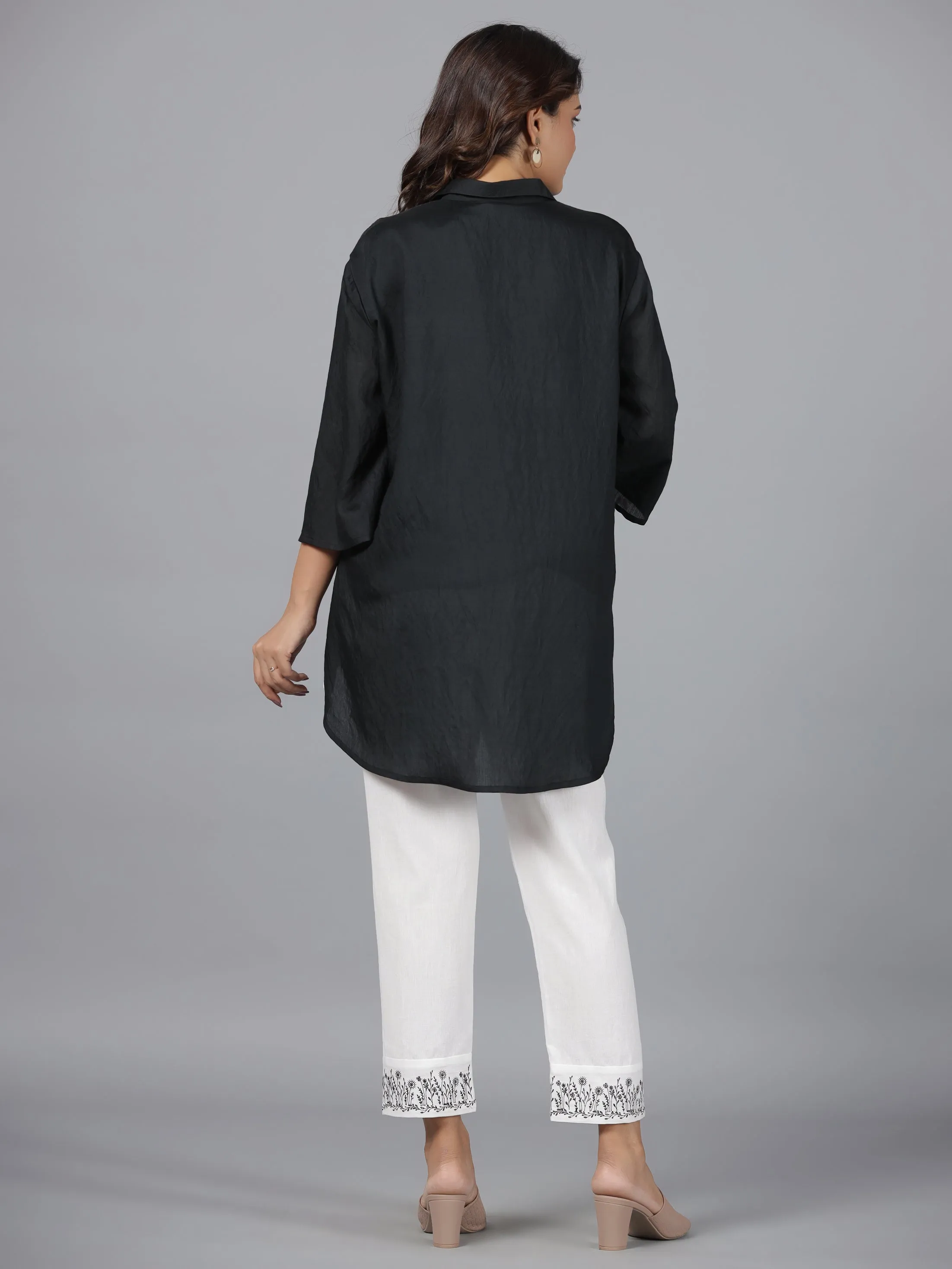 Black Fuchsia Chanderi Embroidered Clothing Set