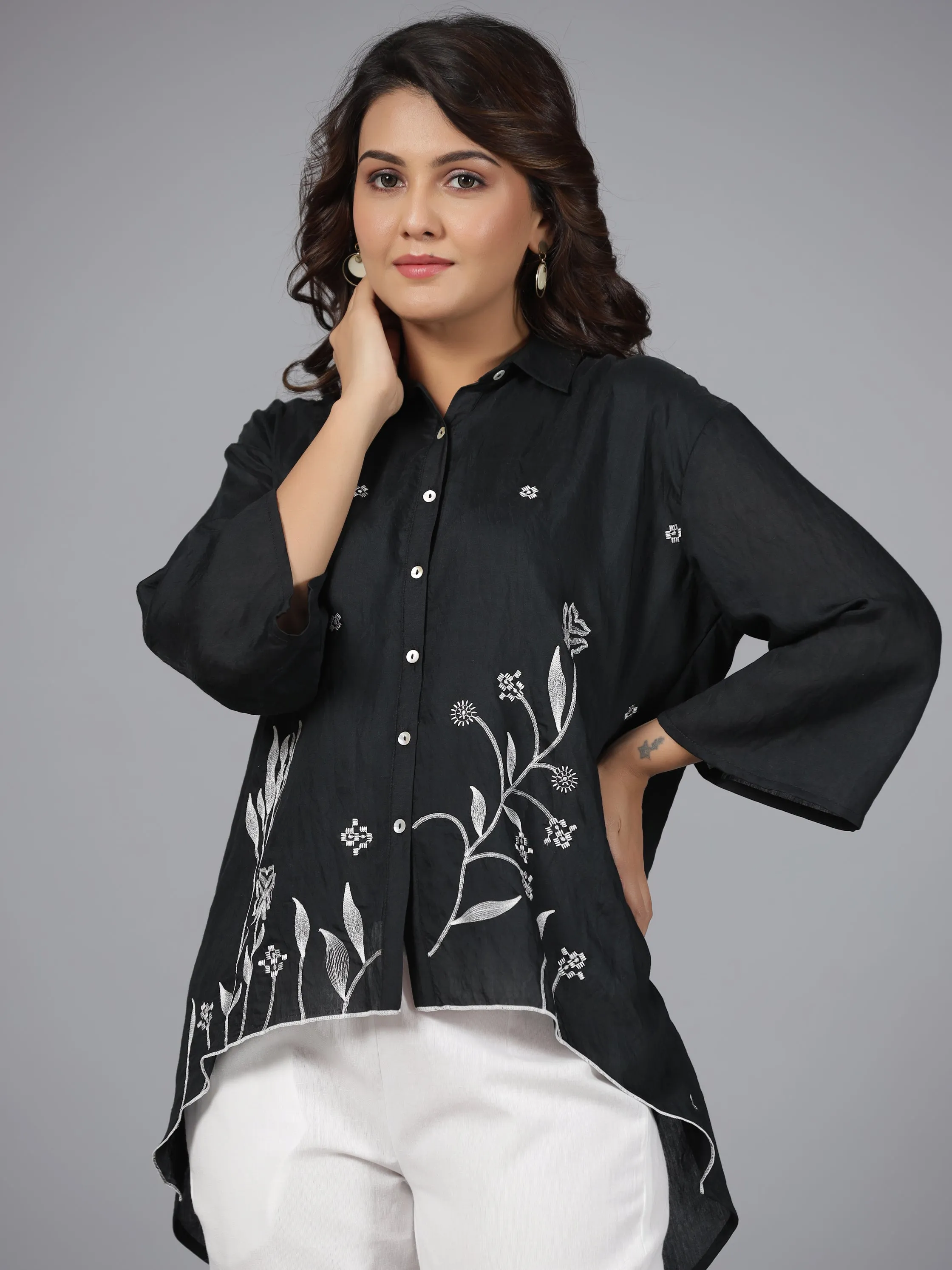 Black Fuchsia Chanderi Embroidered Clothing Set
