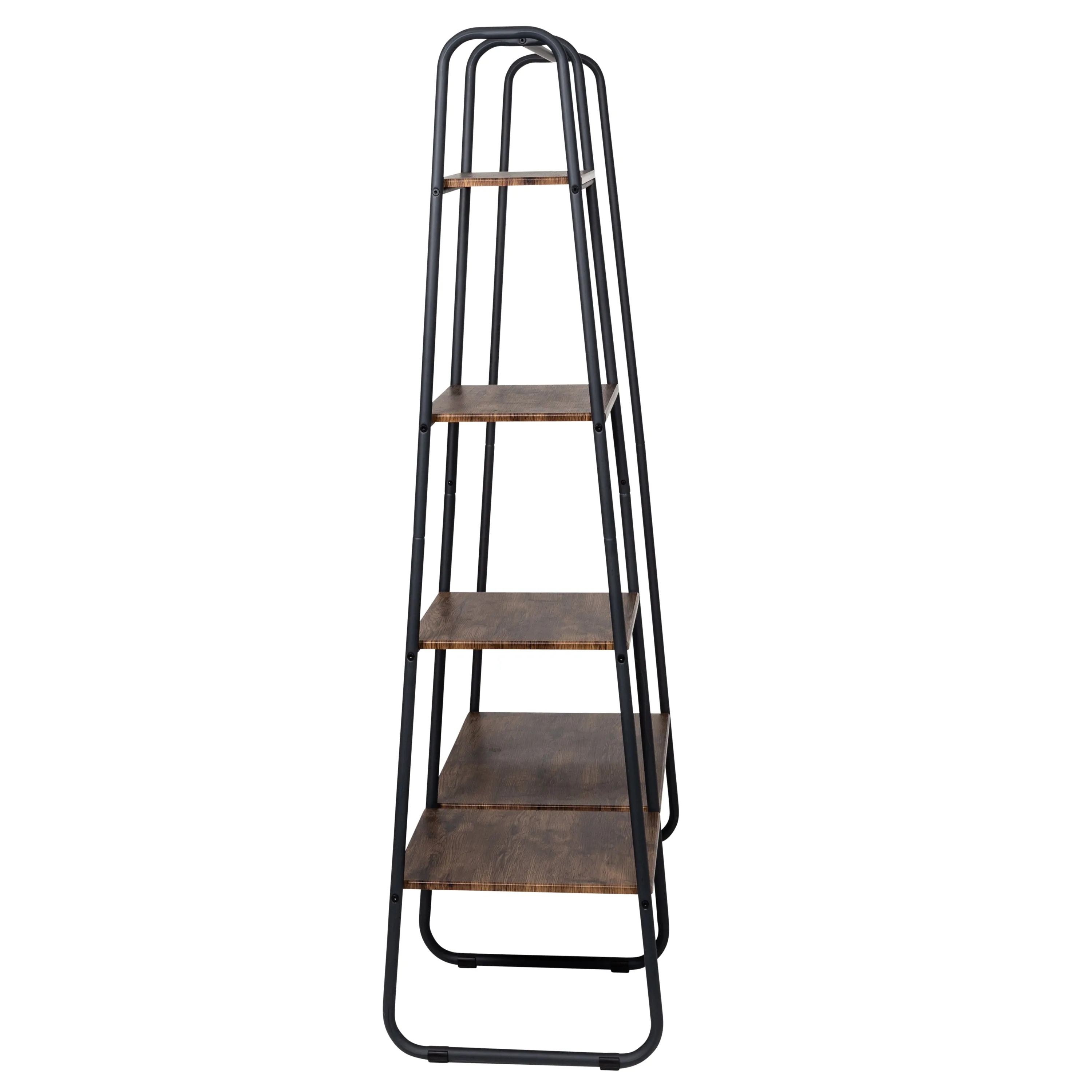 Black/Natural Freestanding Metal Clothing Rack with Wood Shelves